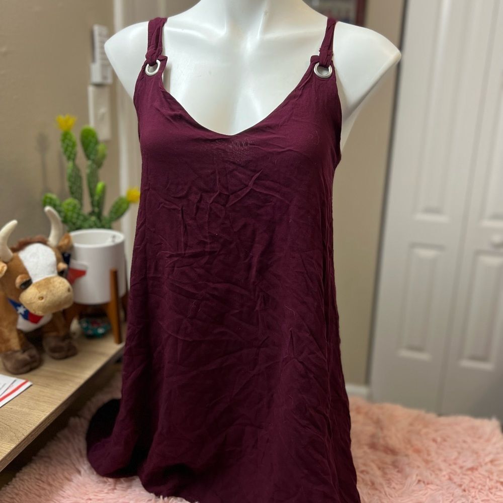 Forever 21 Burgundy Wine Grommet Ring Strap Swing Babydoll Cami Mini Dress S